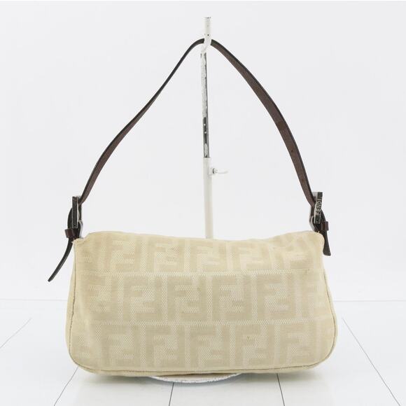 Fendi Zucca Baguette Bag White Silver Vintage Shoulder Purse FF Logo w/dustbag - Picture 3 of 16